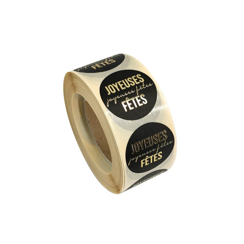 Etiquettes rondes 27mm joyeuses fêtes | Mj Pack