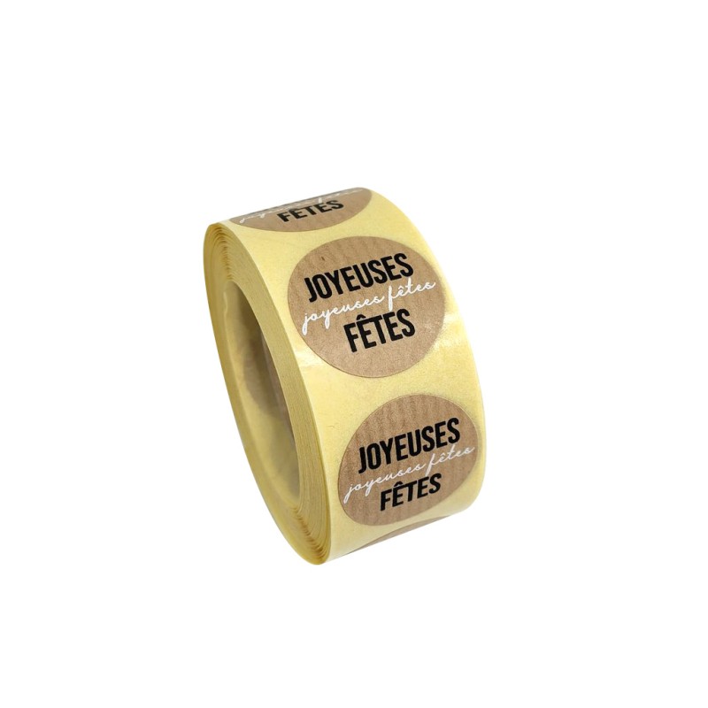 Etiquettes rondes 27mm joyeuses fêtes | Mj Pack