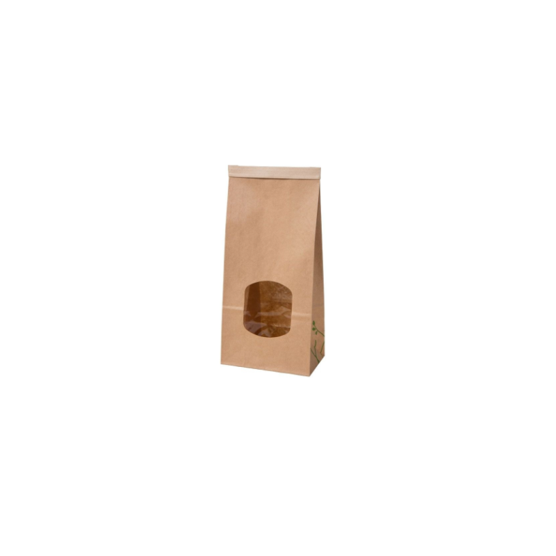 Sac fond bloc avec fenêtre PLA et clipband-kraft brun