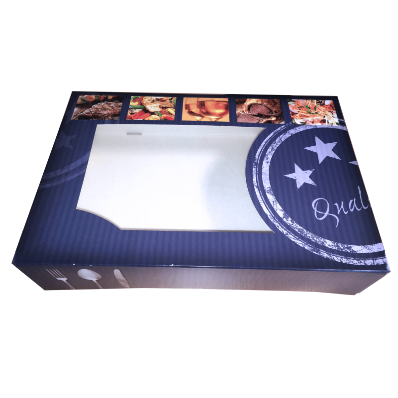 Boite catering rectangle bleue avec fenêtre