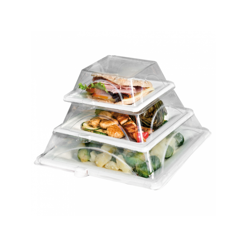 Couvercle PET transparent pour plateau bagasse 262x262x19 mm | MJ Pack